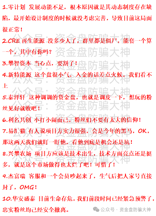 预警！零计划、CRE再生能源、攀智资本、新特能源、泰泽轩、利名共创、易汇猫